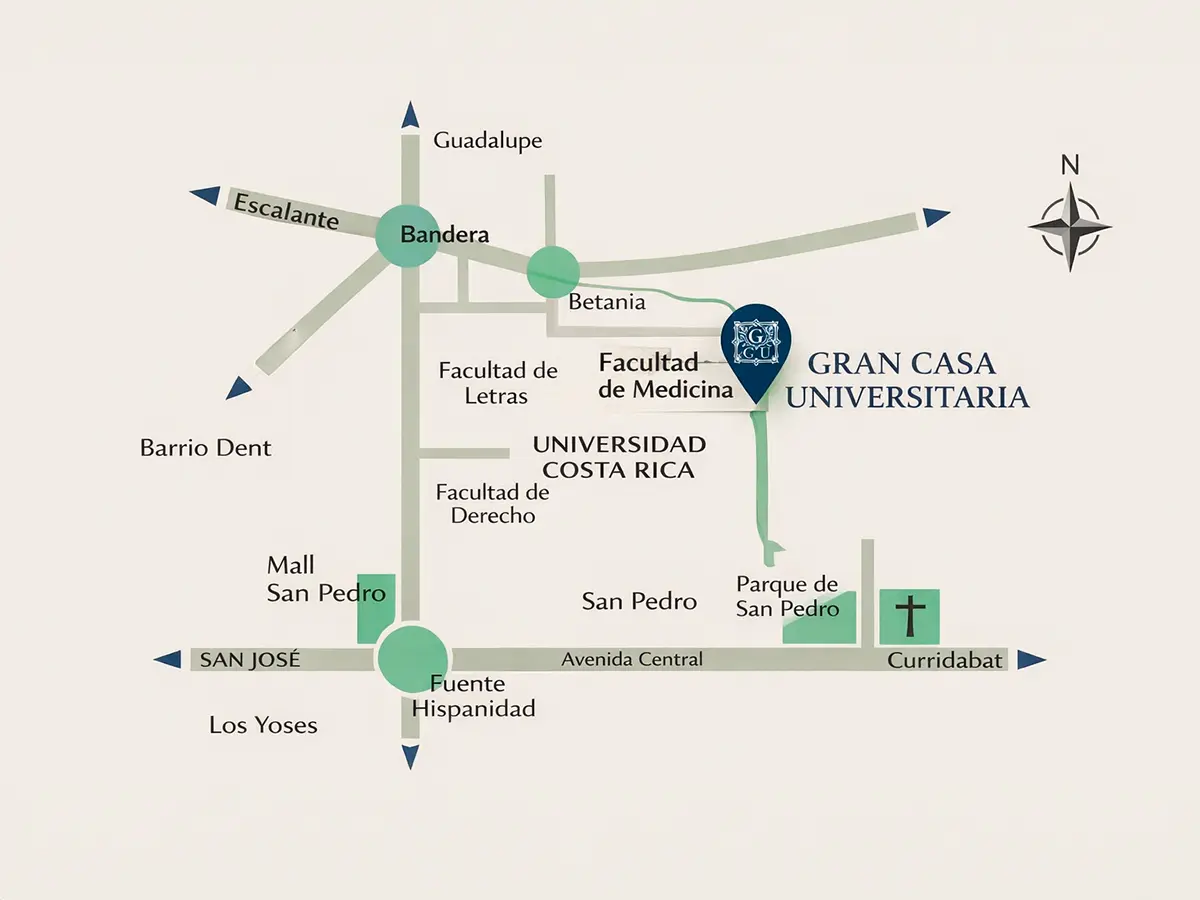 Map showing location of Gran Casa Universitaria near UCR School of Medicine